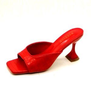 WSKEISP Womens Spool Heel Slide Mule Cushioned Insole Red Crocodile 8